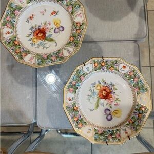 Pair Bavaria “Meissen Flowers” Cabinet Plates – Reticulated Rim, 8¾"